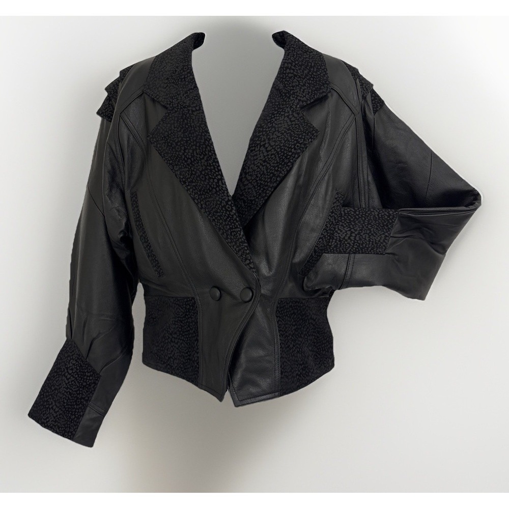VTG Lucky Leather Co Black Embossed Snakeskin Genuine Leather Jacket Womens Sz L
